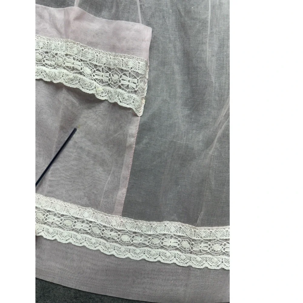 Vintage Sheer Pink Organza Half Apron White Lace Trim Two Pockets Hostess MCM